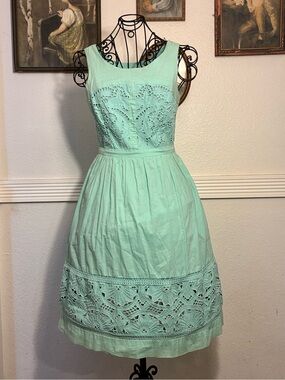 Meadow Rue Mint Green Crochet Bodice Midi Dress